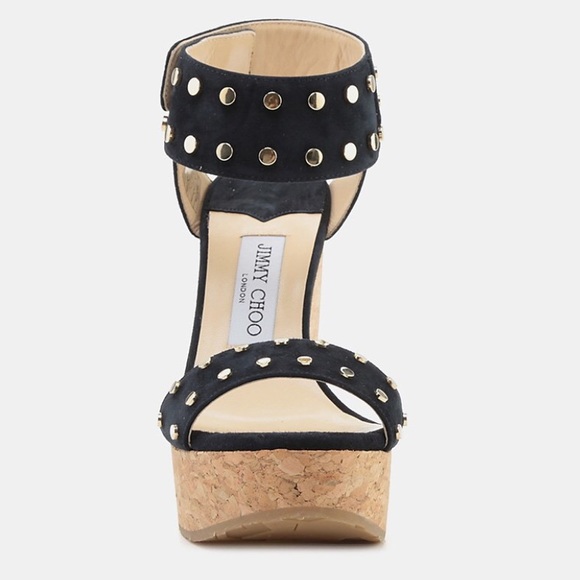 Jimmy Choo | Nelly Studded Wedge In Navy Size 6.5 - Picture 5 of 8